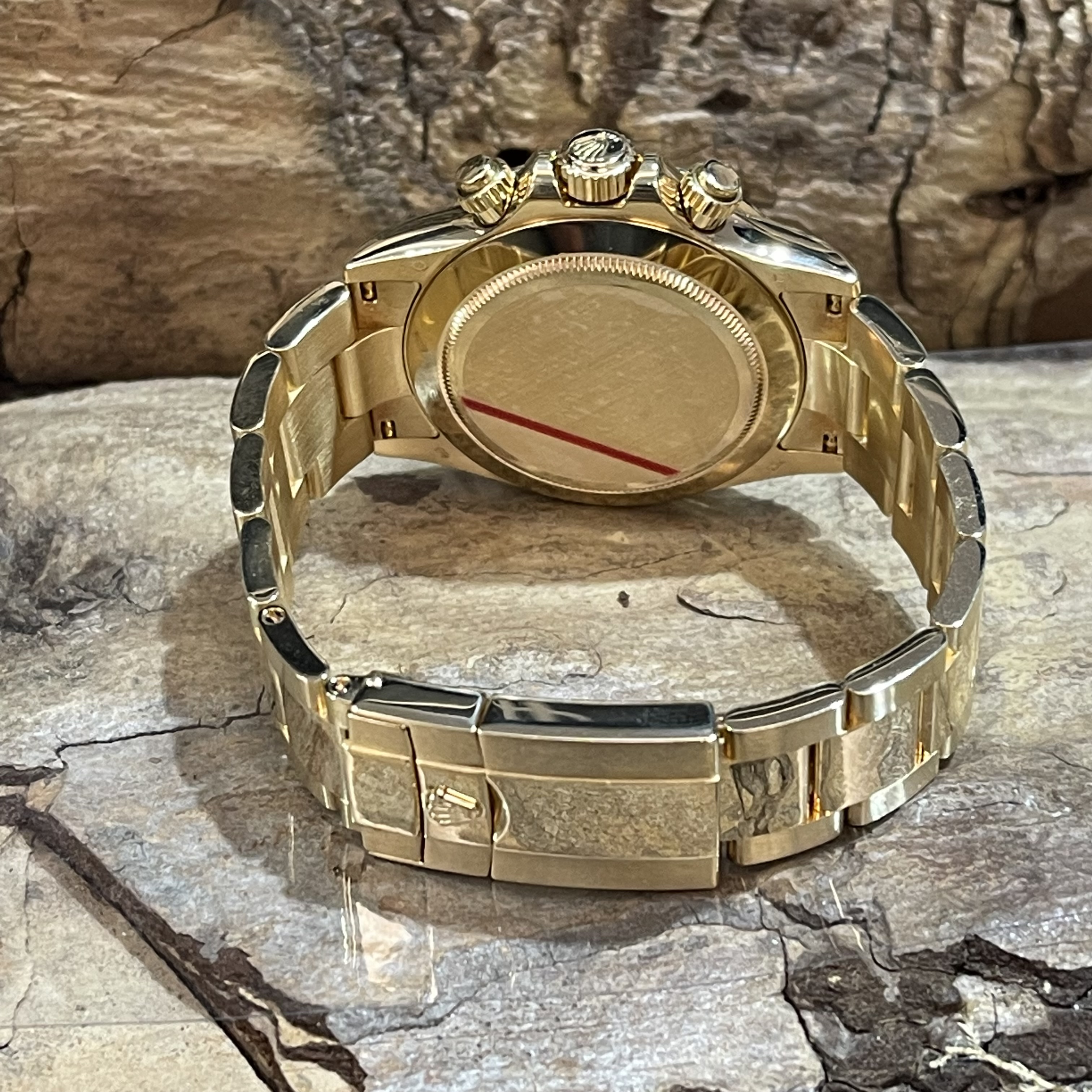 Rolex - Daytona Perlmuttblatt - FULLSET - Ref. 116528, sehr guter Zustand, Gelbgold 750, Faltschließe aus Gold, Gehäuseboden, Rückseite