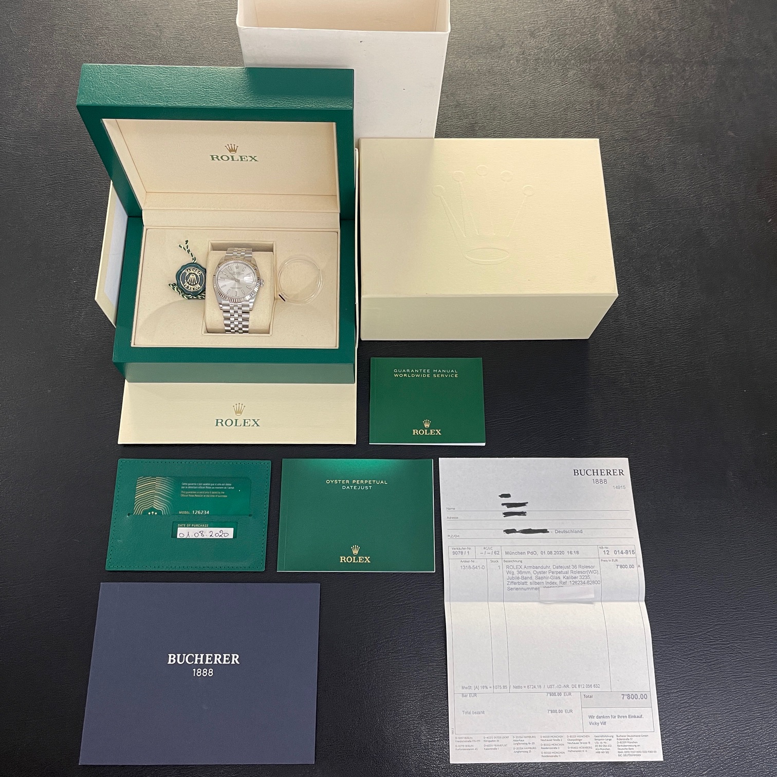 Rolex - Datejust 36 - Weißgoldlünette - Box/Papiere 2020 LC100 - Ref. 126234