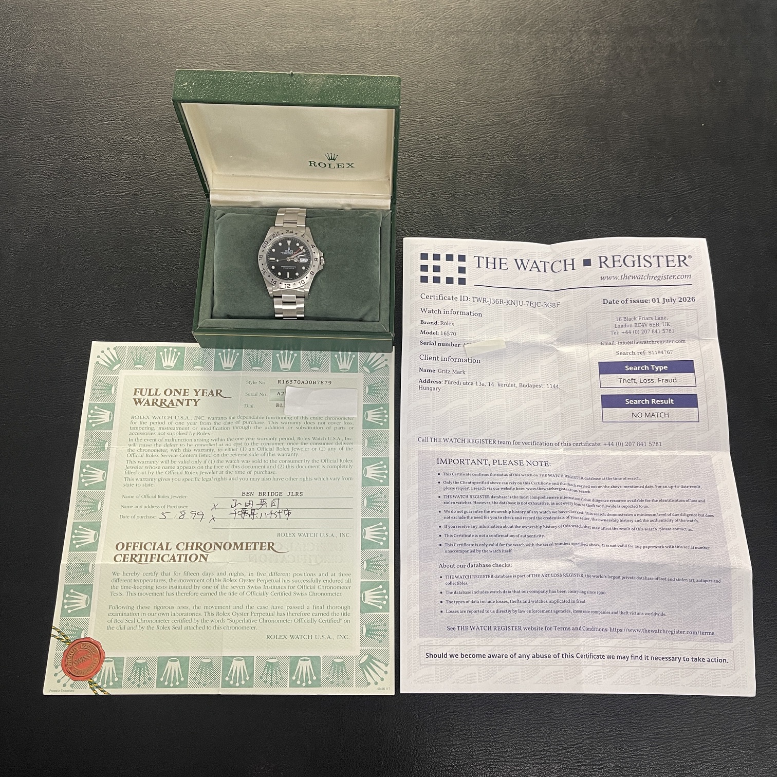 Rolex - Oyster Perpetual Date Explorer II - Box/Papiere 1999 - Ref. 16570