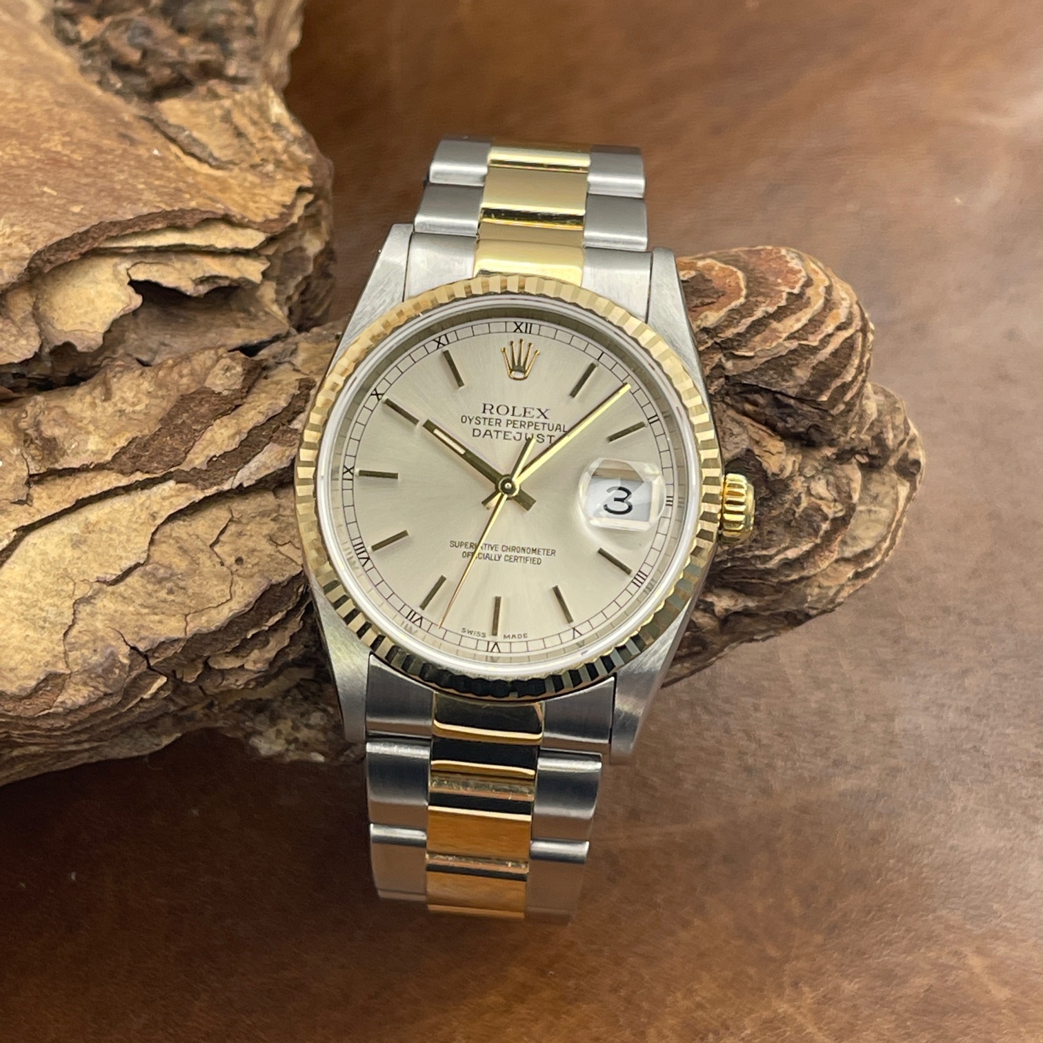 Rolex - Datejust 36 -Stahl/Gelbgold - Ref.:16233 - Box und Papiere aus 2003 - AFTERMARKET Oysterband