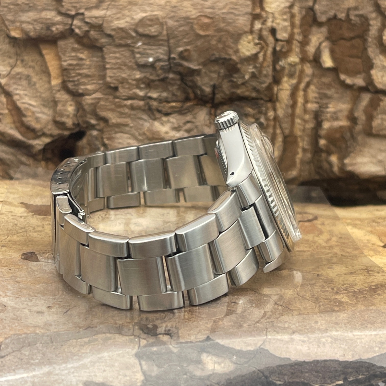 Rolex - Datejust 36- Edelstahl mit einer Lünette aus Weißgold - Ref.: 16000 - SEHR GUTER ZUSTAND, Vintage - Stahl Oysterband