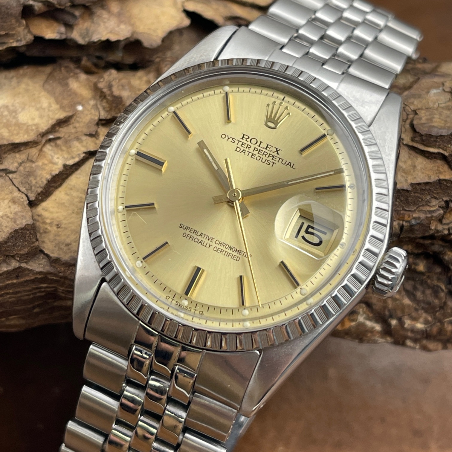 Rolex - Datejust 36 - Ref.1603 - VINTAGE - Stahl mit champagner Zifferblatt in sehr gutem Zustand - Detailansicht der Uhr