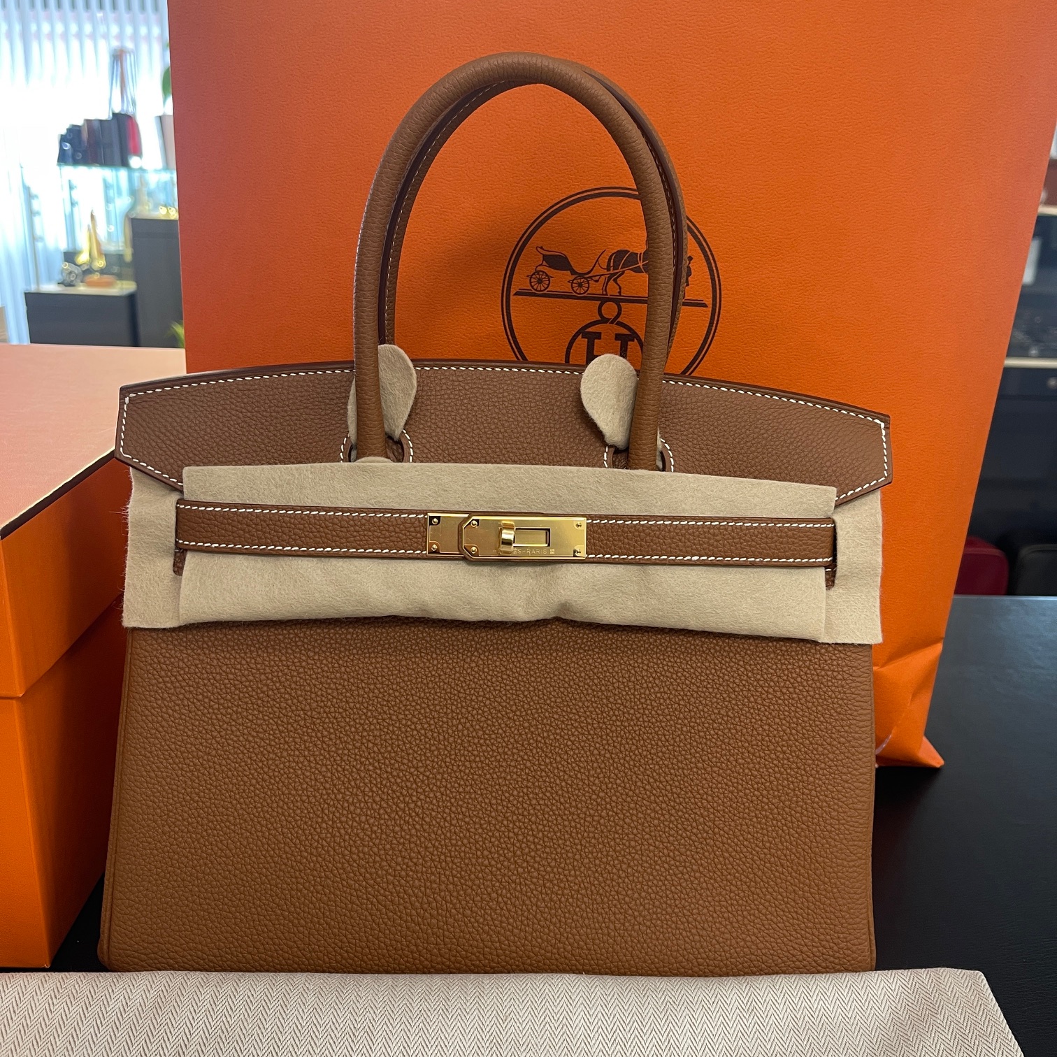 Hermès - Birkin 30 Veau Togo 37 Gold - UNGETRAGEN mit Box & Papieren - Erstkaufrechnung