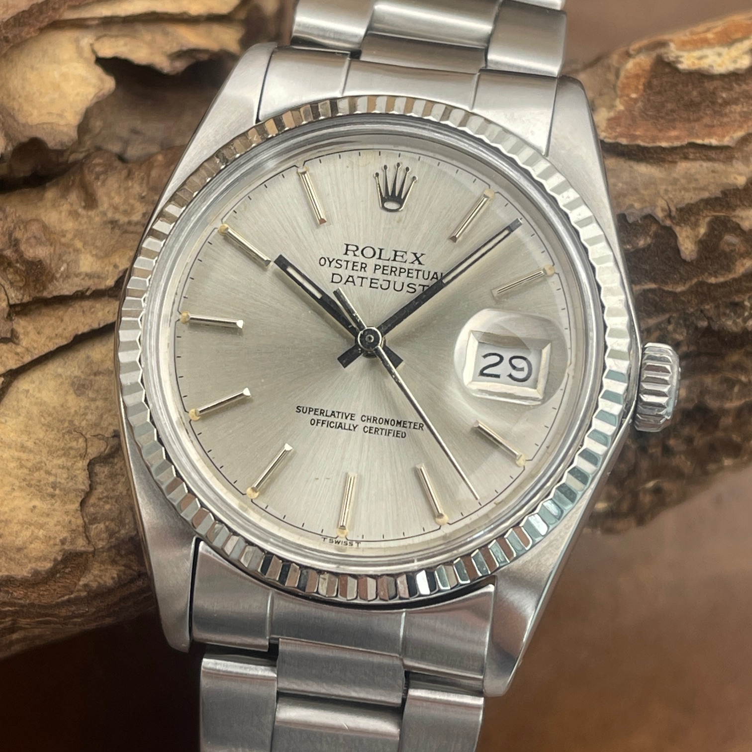 Rolex - Datejust 36- Edelstahl mit einer Lünette aus Weißgold - Ref.: 16000 - SEHR GUTER ZUSTAND, Vintage - Detailansicht der Uhr