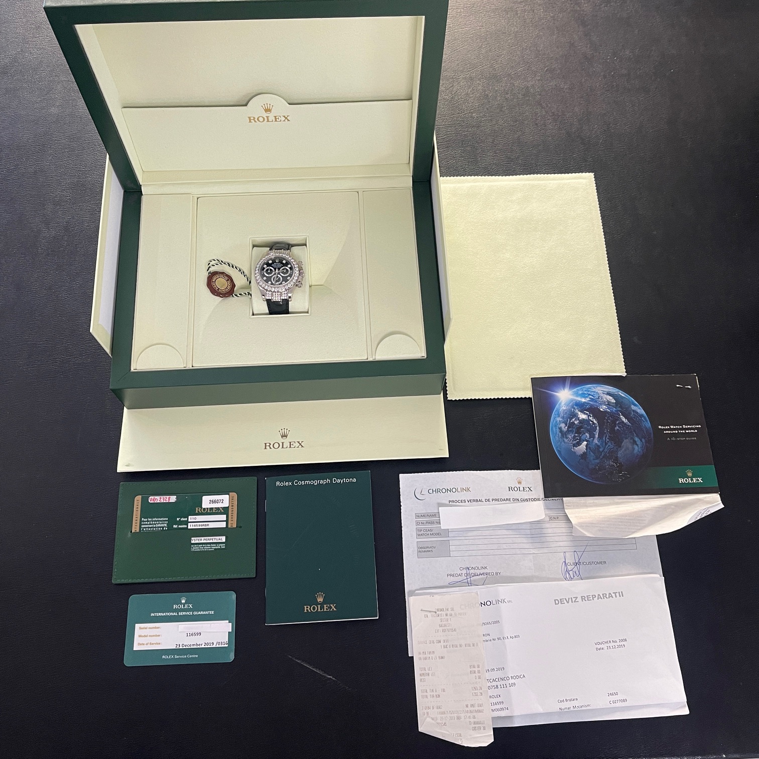 Rolex - Cosmograph Daytona 18ct white gold and Rolex diamond setting - FULLSET 2007 - 116599RBR