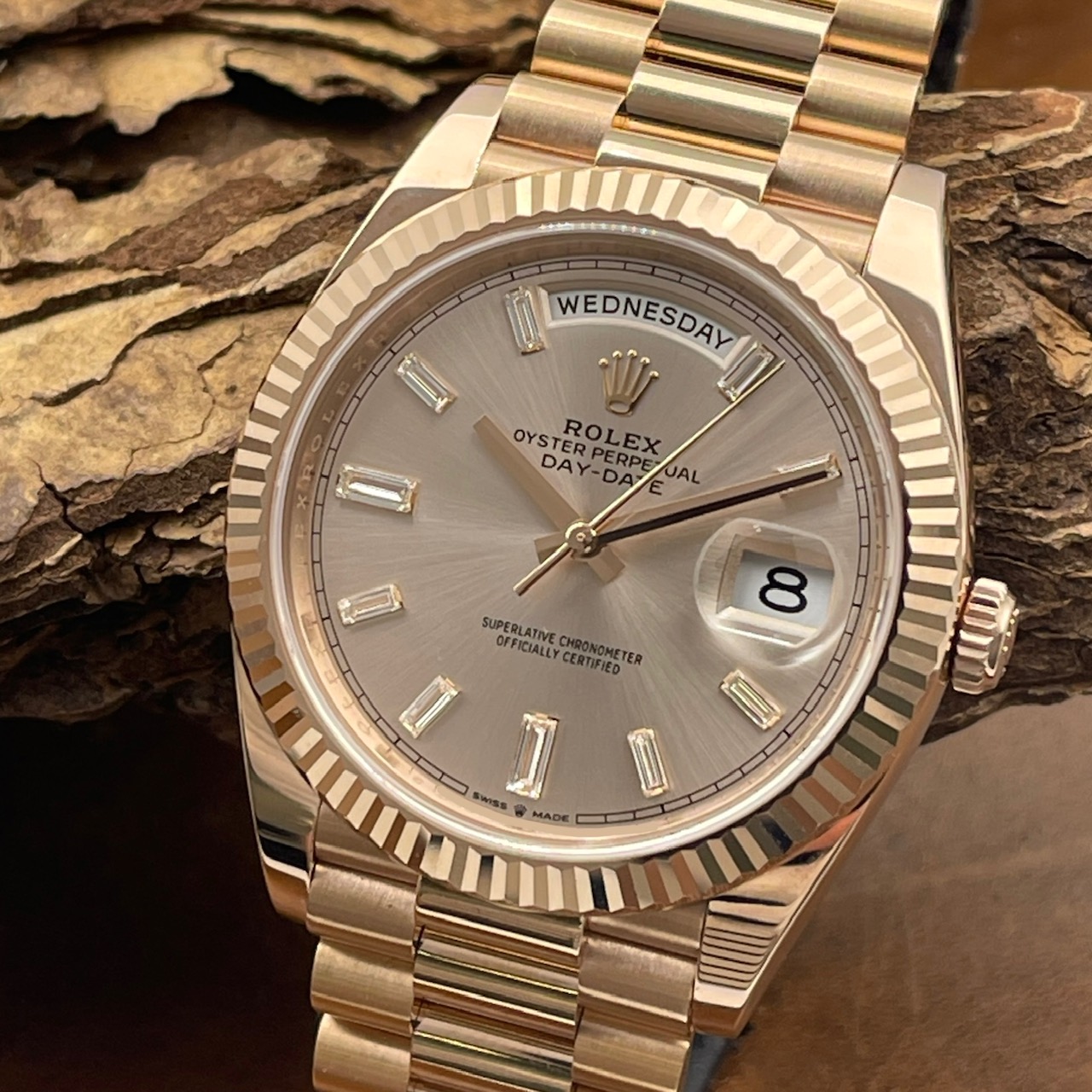 Rolex - Day-Date 40 Diamond-Dial - 750 Rosé gold - UNPOLISHED - FULLSET 2023 - Ref. 228235