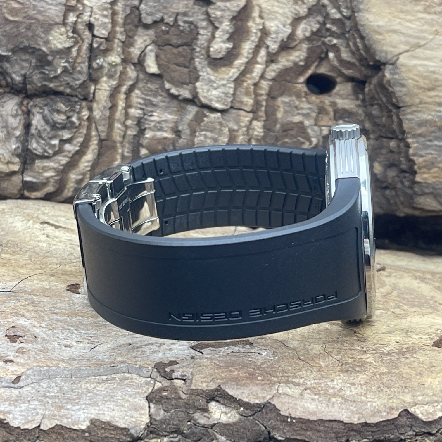 Porsche Design - Flat Six Eterna - Ref. 6310.41.44.1167-Stahl mit schwarzem Zifferblatt in sehr guter Zustand - Kautschukband