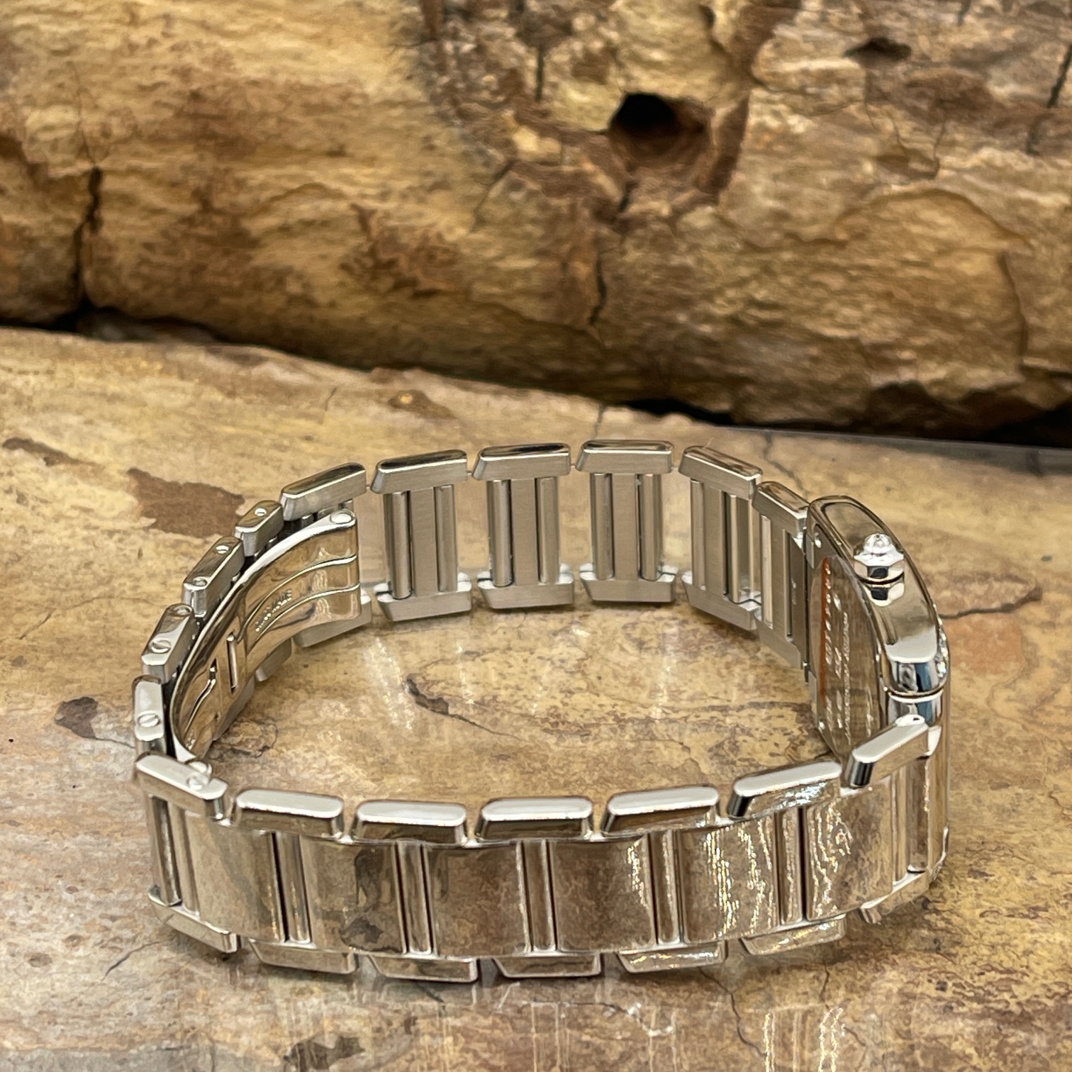 Cartier - Tank Francaise Lady - FULL SET 2002 - Ref. 2403 - Weißgold mit weißem Zifferblatt und Diamanten in sehr gutem Zustand - Weißgoldband