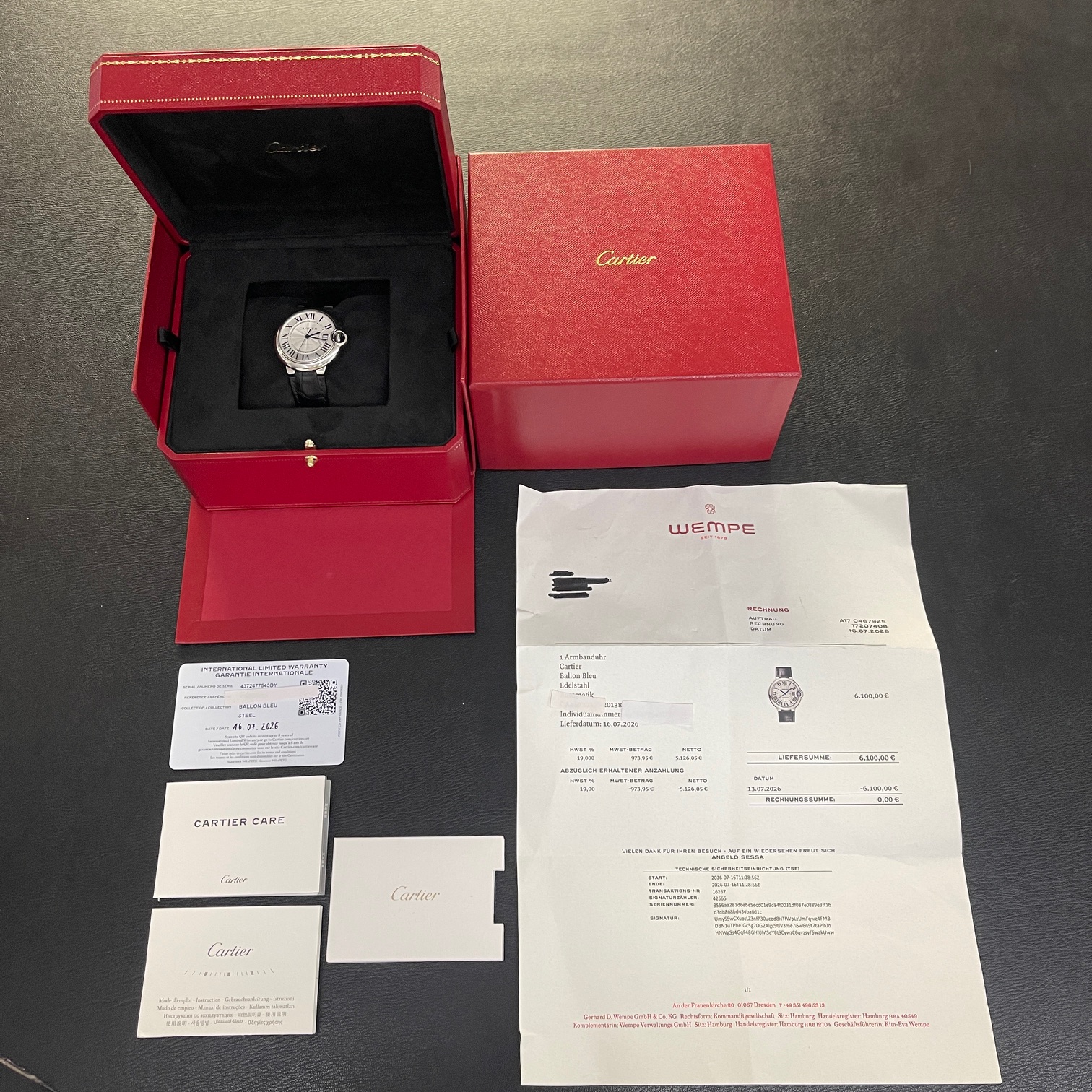 Cartier - Ballon Bleu - Box & Papiere 07/2026 - Ref. WSBB0028
