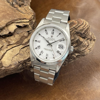 Rolex - Oyster Perpetual Date 34 Weiß Römisch - Ref. 15200