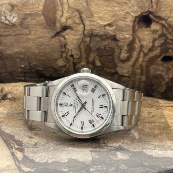 Rolex - Oyster Perpetual Date 34 Weiß Römisch - Ref. 15200