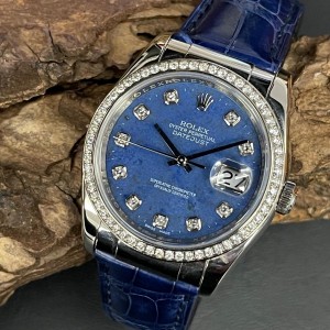 Rolex Datejust 36 18kt WG mit Diabesatz und blauem Dia-Sodalith-Steinblatt - FULL-SET 2006 - Seltene 116189 -