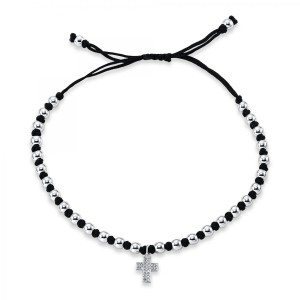 Mens bracelet with cross charm 18 ct white gold with 24 brilliants ca. 0,07 ct